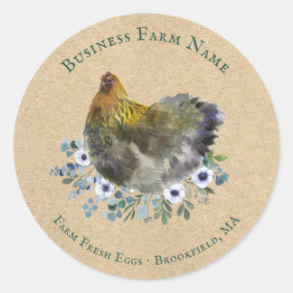 Rustic Watercolor Farm Fresh Egg Floral Hen Classic Round Sticker