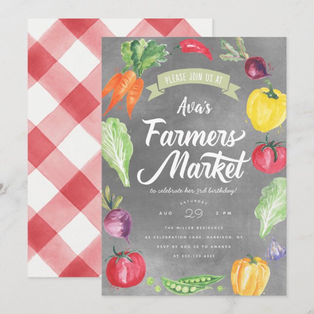 Rustic  Watercolor Farmers Market Birthday Party Invitation (Front/Back)