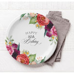 Rustic Watercolor Floral 80th Birthday Party Paper Plate<br><div class="desc">With beautiful rustic boho style, this 80th birthday party plate has a sumptuous rich colour palette in terracotta, deep peach, burgundy red, purple, teal and yellow. The lovely watercolor floral elements have a nature-inspired organic appeal and make the design pop with style. Elegant calligraphy script spells out the word "Birthday"...</div>