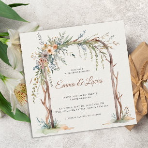 Rustic Watercolor Floral Arch Wedding Invitation