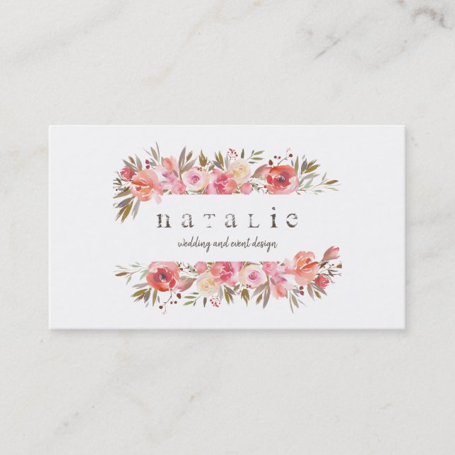 Rustic Watercolor Floral Banner Business Card (Front)