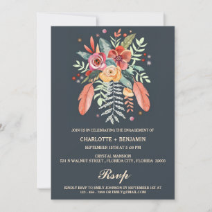 Rustic Watercolor Floral  Boho Engagement Party Invitation