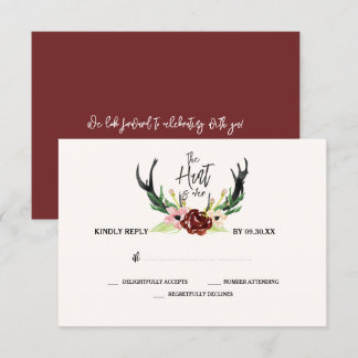 Rustic Watercolor Floral Boho Hunt is Over RSVP Invitation