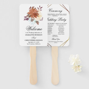 Rustic Watercolor Floral Boho Wedding Program Hand Fan