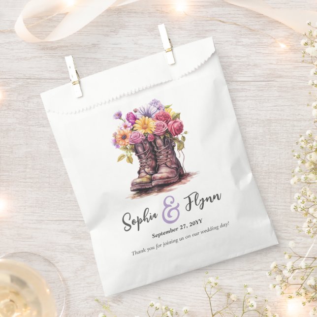 Rustic Watercolor Floral Boots Country Wedding Favour Bags (Clipped)