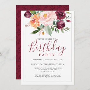 Rustic Watercolor Floral Bouquet Birthday Party Invitation