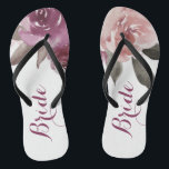 Rustic watercolor floral bride fall wedding flip flops<br><div class="desc">Romantic hand-drawn watercolor purple,  peach and burgundy roses floral design and blush pink vintage lace. Chic and elegant,  great flip flop for bride in vintage wedding,  rustic wedding or country wedding in fall.
See all the matching pieces in collection below.</div>