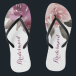 Rustic watercolor floral bridesmaid wedding flip flops<br><div class="desc">Romantic hand-drawn watercolor purple,  peach and burgundy roses floral design and blush pink vintage lace. Chic and elegant,  great flip flop for bridesmaid in vintage wedding,  rustic wedding or country wedding in fall.
See all the matching pieces in collection below.</div>