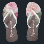 Rustic watercolor floral bridesmaid wedding flip flops<br><div class="desc">Romantic hand-drawn watercolor pastel pink and peach roses floral design with white vintage lace on rustic wood grain background. Chic and elegant,  great flip flop for bridesmaid in vintage wedding,  rustic wedding or country wedding in spring.
See all the matching pieces in collection below.</div>