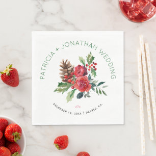 Rustic watercolor floral Christmas wedding Napkin
