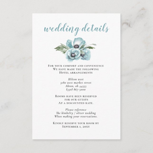 Rustic Watercolor Floral Dusty Blue Wedding Enclosure Card (Front)