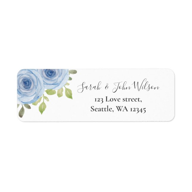 Rustic Watercolor Floral Dusty Blue Wedding Label (Front)