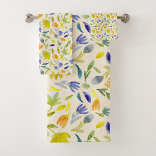 Rustic Watercolor Floral Garden Botanical Bath Towel Set