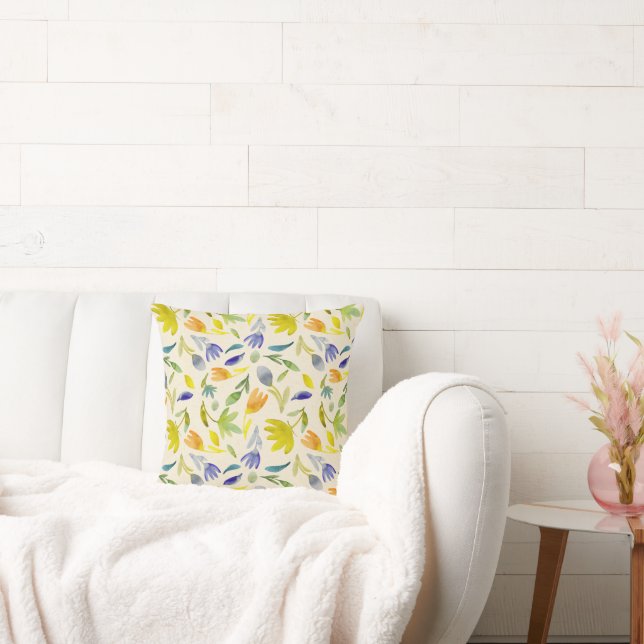 Rustic Watercolor Floral Garden Botanical Cushion (Couch)