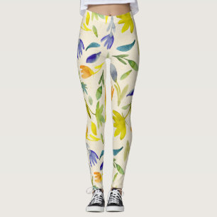 Rustic Watercolor Floral Garden Botanical Leggings