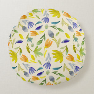 Rustic Watercolor Floral Garden Botanical Round Cushion