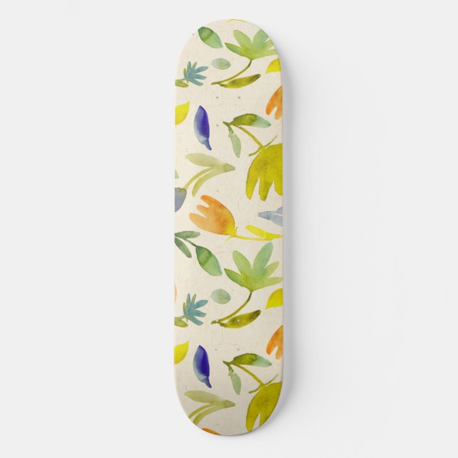Rustic Watercolor Floral Garden Botanical Skateboard (Front)