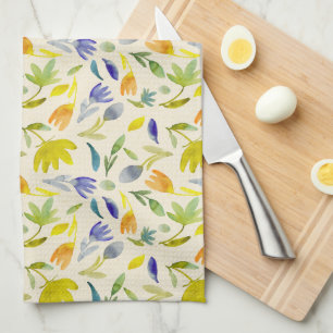 Rustic Watercolor Floral Garden Botanical Tea Towel