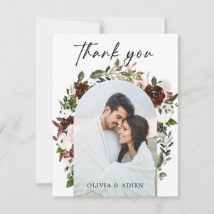 Rustic Watercolor Floral Geometric Photo Thank You Card