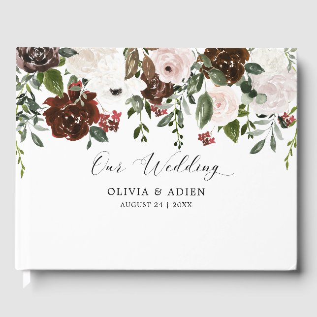 Rustic Watercolor Floral Geometric Wedding Guest Book (Front)