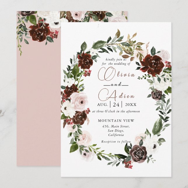 Rustic Watercolor Floral Geometric Wedding   Invitation (Front/Back)