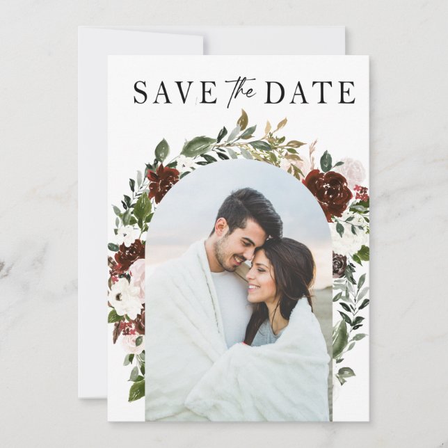 Rustic Watercolor Floral Geometric Wedding Save The Date (Front)