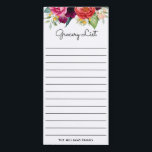 Rustic Watercolor Floral Grocery List with Name Magnetic Notepad<br><div class="desc">An attractive personalised grocery list notepad for your fridge, this design has a lovely watercolor floral arrangement with a rustic boho-inspired look. It includes a top border of mixed flowers in pink, burgundy, purple, yellow, peach and deep coral with mixed greenery. Personalise with your family name or other desired text....</div>