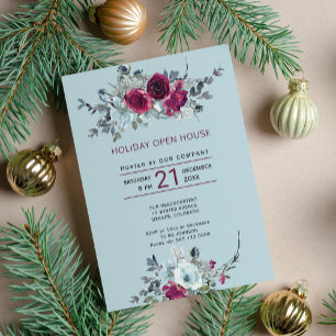 Rustic watercolor floral Holiday Open House Invitation