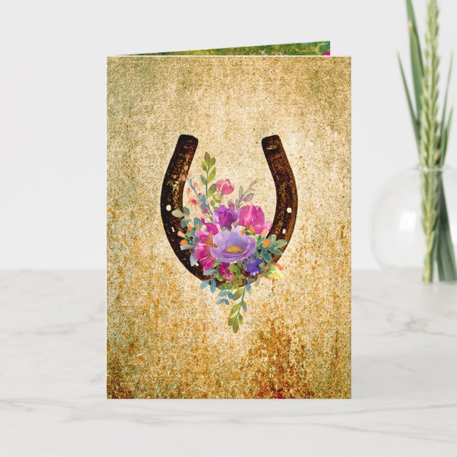 Rustic watercolor floral horseshoe card (Front)
