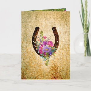 Rustic watercolor floral horseshoe card