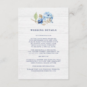 Rustic Watercolor Floral Hydrangea Wedding Details Enclosure Card