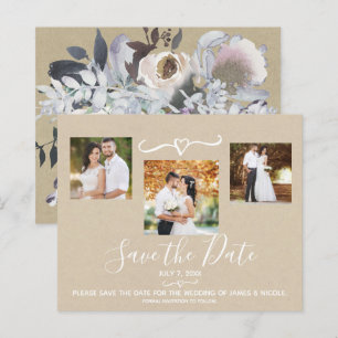 Rustic Watercolor Floral Kraft Photo Save the Date