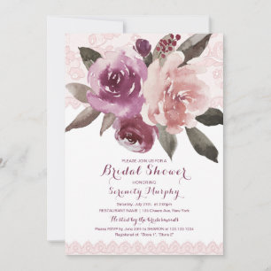 Rustic watercolor floral lace bridal shower invitation