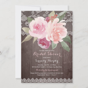 Rustic watercolor floral lace bridal shower invitation