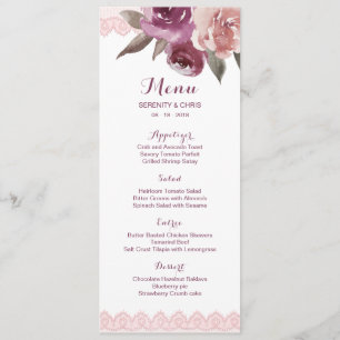 Rustic watercolor floral lace fall wedding menu
