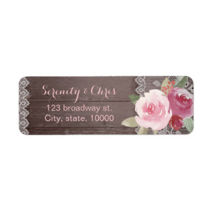 Rustic watercolor floral lace return address
