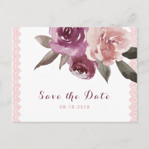 Rustic watercolor floral lace save the date announcement postcard