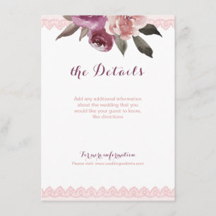 Rustic watercolor floral lace wedding details enclosure card