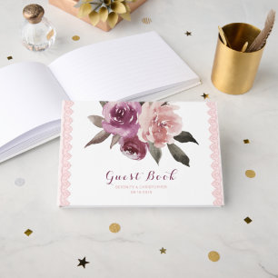Rustic watercolor floral lace wedding guest book