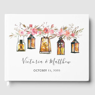 Rustic Watercolor Floral Lantern Wedding Guest Book