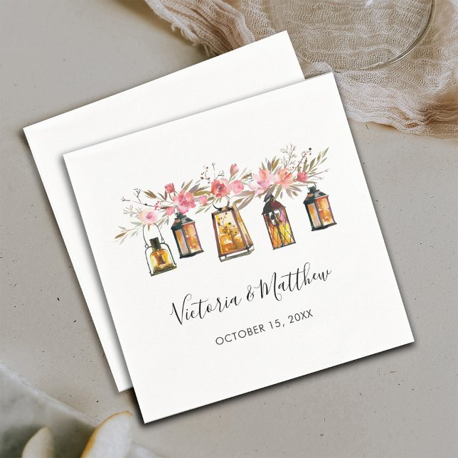 Rustic Watercolor Floral Lantern Wedding Napkin (Creator Uploaded)