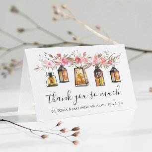 Rustic Watercolor Floral Lantern Wedding Thank You Card