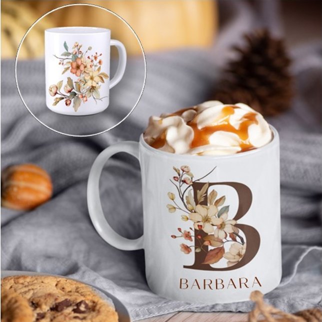 Rustic Watercolor Floral Letter B Coffee Mug (Creator Uploaded)