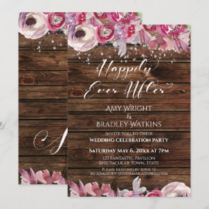 Rustic Watercolor Floral Lights Happily Ever After Invitation