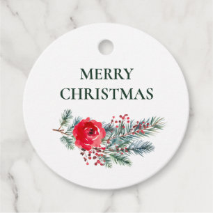 Rustic Watercolor Floral Merry Christmas Favour Tags