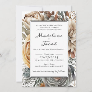 Rustic Watercolor Floral Modern Script Wedding Invitation