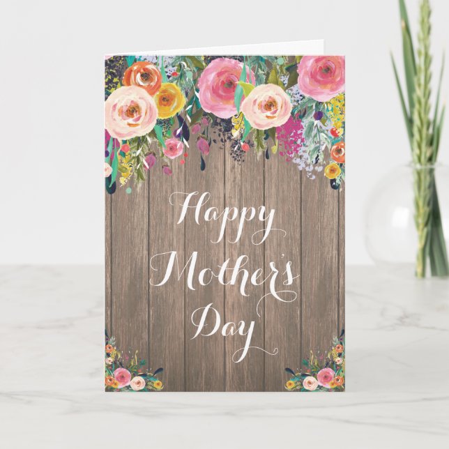 Rustic Watercolor Floral Mother's Day Card (Front)