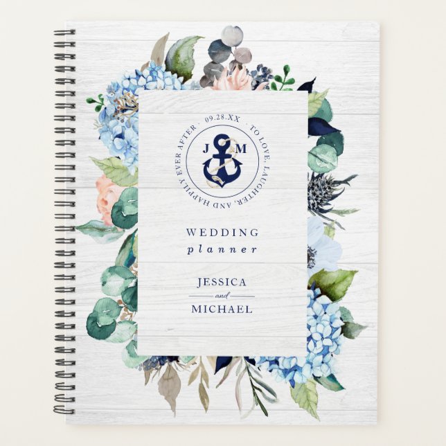 Rustic Watercolor Floral Nautical Anchor Wedding Planner (Front)