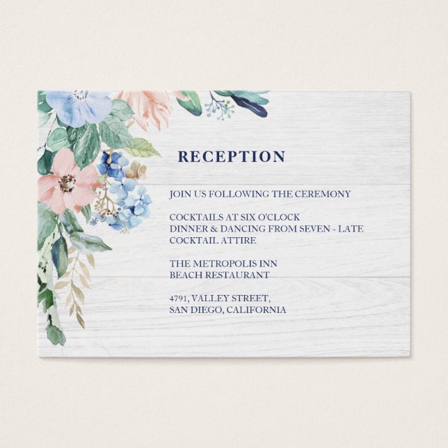 Rustic Watercolor Floral Navy Wedding Reception (Front)