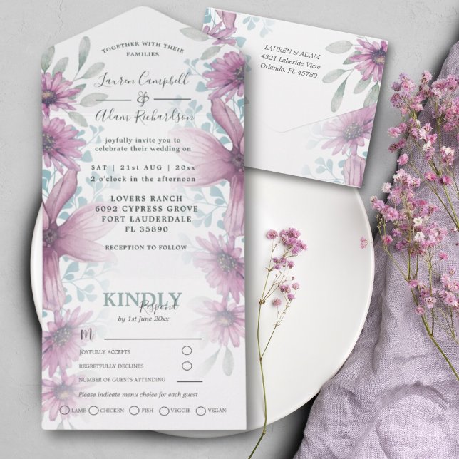 Rustic Watercolor Floral Pink  All In One Invitation (Creator Uploaded)